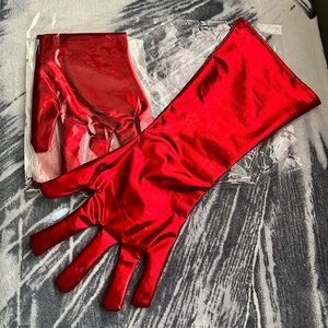 Shiny Red Costume Gloves Size Medium. New, Never Used.